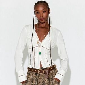 FREE PEOPLE Frankie Long Sleeve Corset Blouse. Ivory size Small